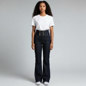 Vintage Zana Di High-Waist Flare Jeans Women’s Size 9 Dark Denim Gold Buttons